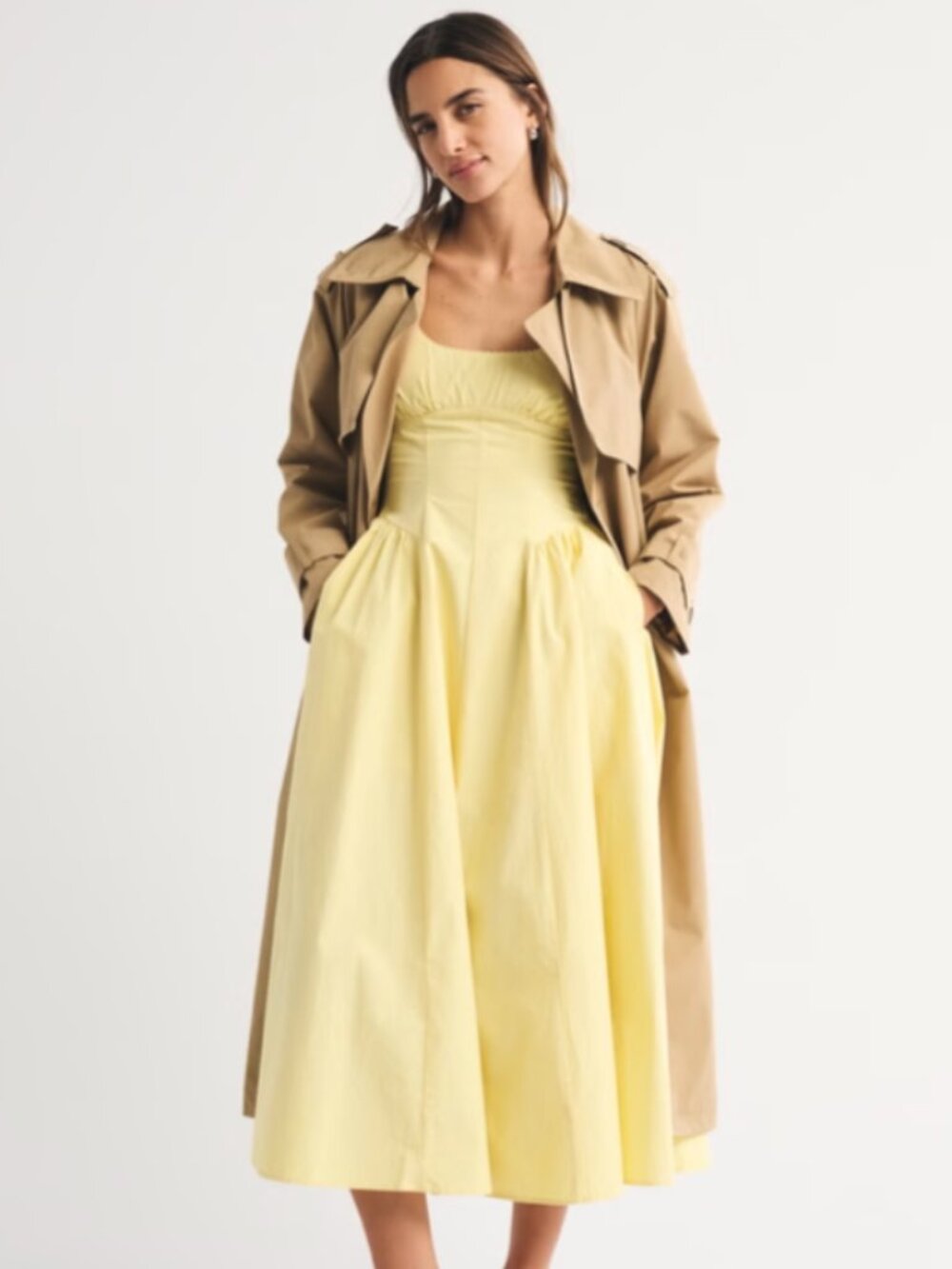 Abercrombie & Fitch Bra-Free Dylan Midi Dress Yellow Size Large New With Tags